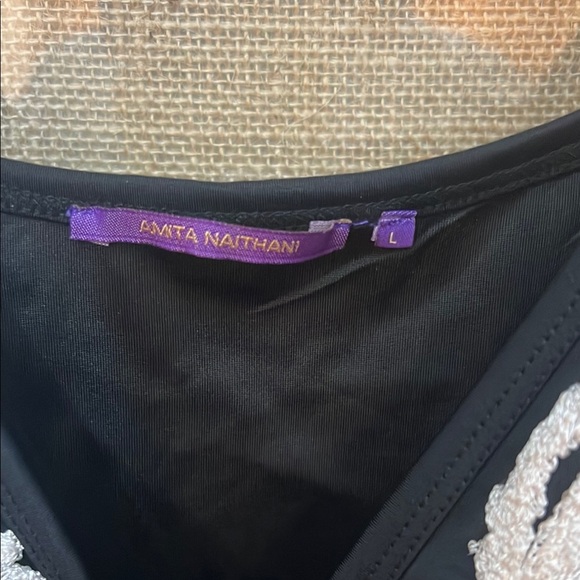 Amita Naithani black one piece swimsuit with white embroidery.  NWOT - Picture 2 of 7